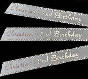 silver edge ribbon printed with your name personalized