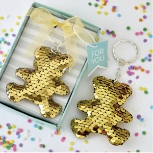 gold teddy bear keychain favor The Brat Shack
