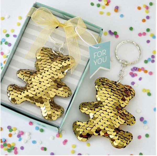 gold teddy bear keychain favor The Brat Shack