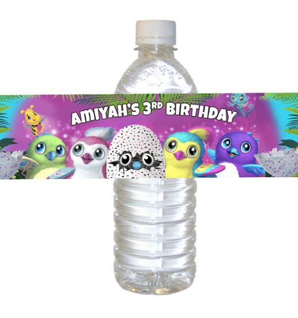 Hatchimals theme water bottle label The Brat Shack