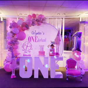 Circle Backdrop and treat Table Set up The Brat Shack
