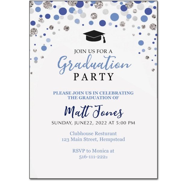 Graduation Blue Silver Party Polka Dot Invite The Brat Shack