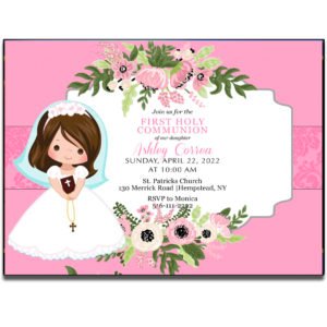 Pink Girl First Holy Communion Invitation