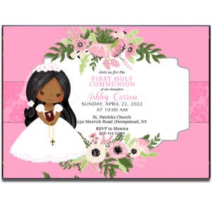 Pink Girl First Holy Communion Invitation