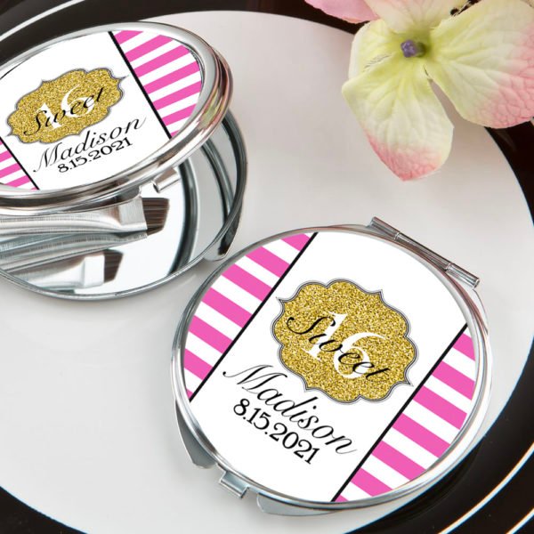 Sweet 16 Pink Stripe Mirror Compact Favor The Brat Shack