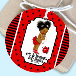 the brat shack lady bug favor tag