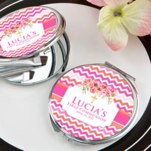Coral & Pink Chevron Communion Mirror Compact Favor The Brat Shack