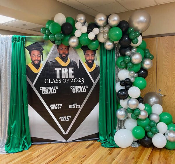 graduation Backdrop and balloon Garland The Brat Shack