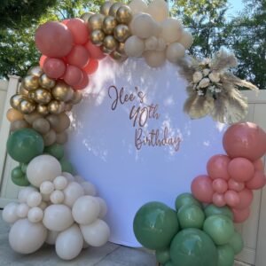 Custom Circle Wall Backdrop with Jumbo Balloon Garland Package