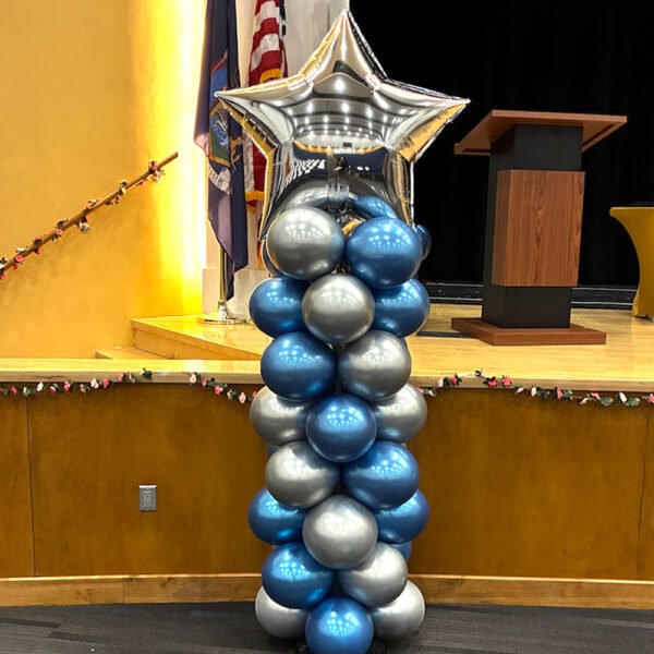 Chrome balloon column with star the brat shack